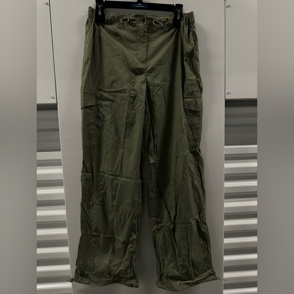 Olive Green Straight-Leg Trousers Cotton Blend
